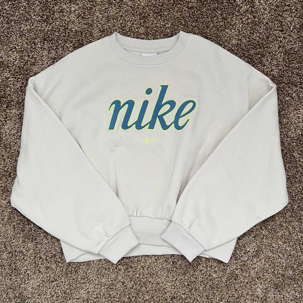 Kids Nike Off-White Sweatshirt with Green and Yellow Logo